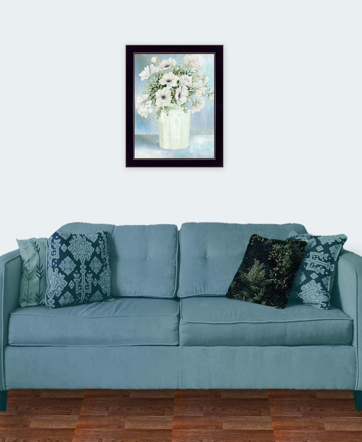 White Blooms Black Grooved Framed Print Wall Art