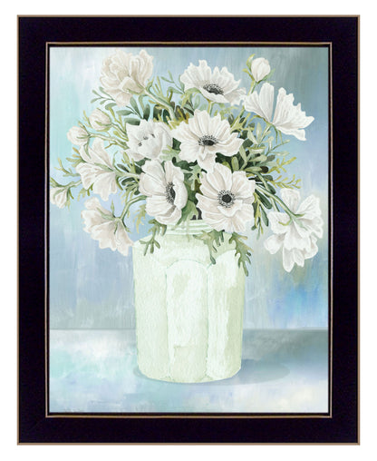 White Blooms Black Grooved Framed Print Wall Art