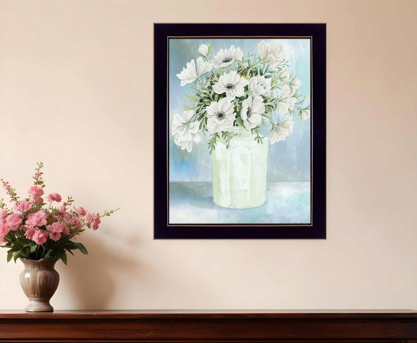 White Blooms Black Grooved Framed Print Wall Art