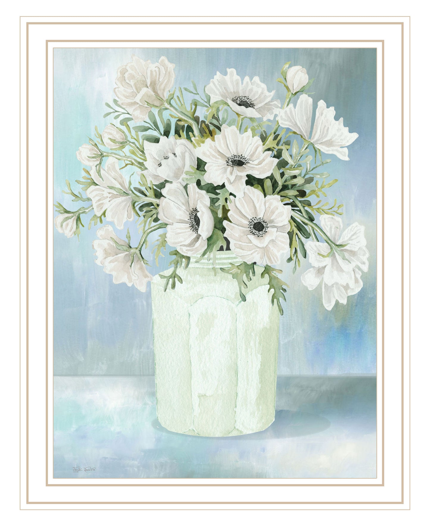 White Blooms Black Grooved Framed Print Wall Art