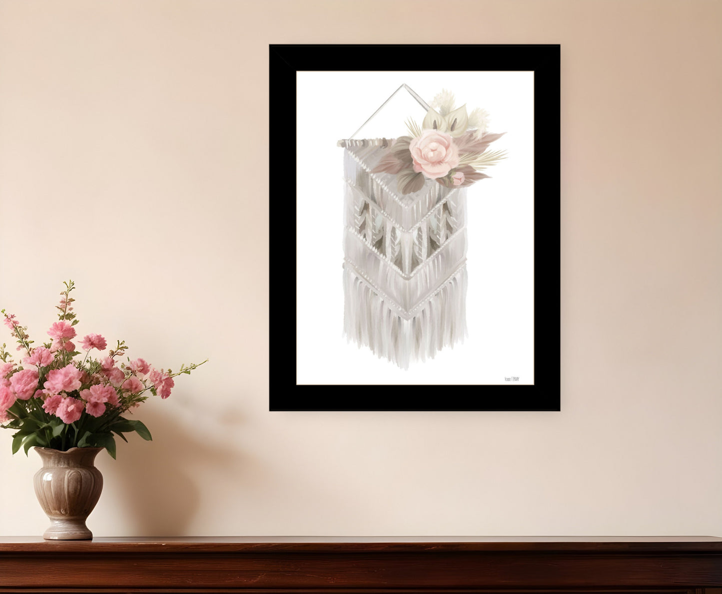 BOHEMIAN MACRAME Black Framed Print Wall Art