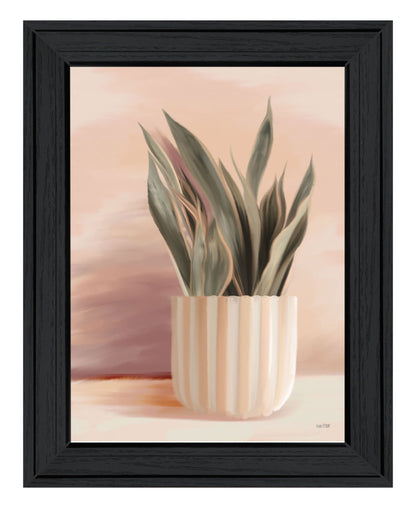 Striped Bohemian Plant Black Framed Print Wall Art