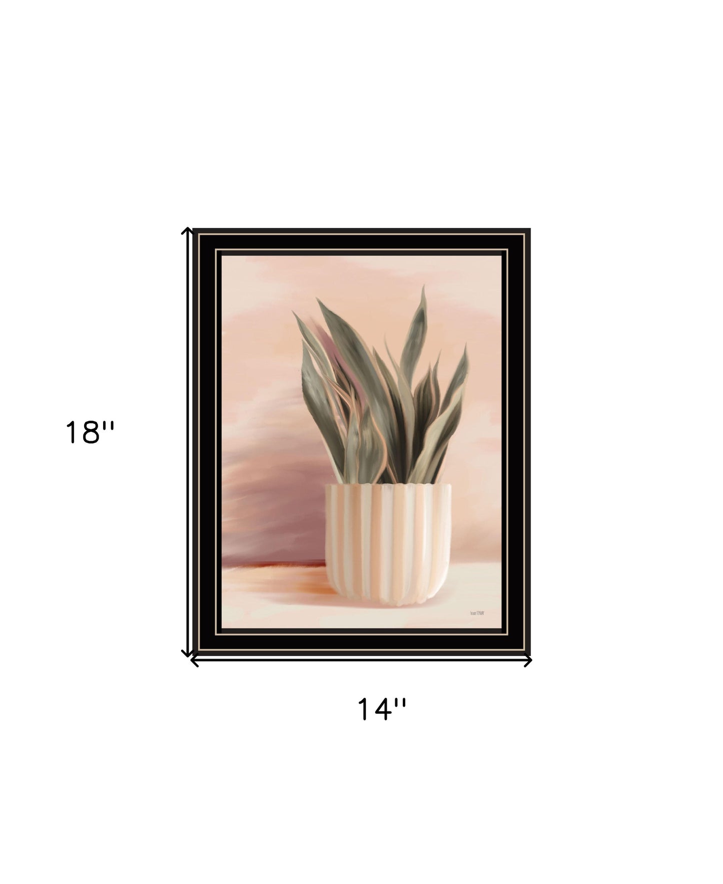 Striped Bohemian Plant Black Framed Print Wall Art