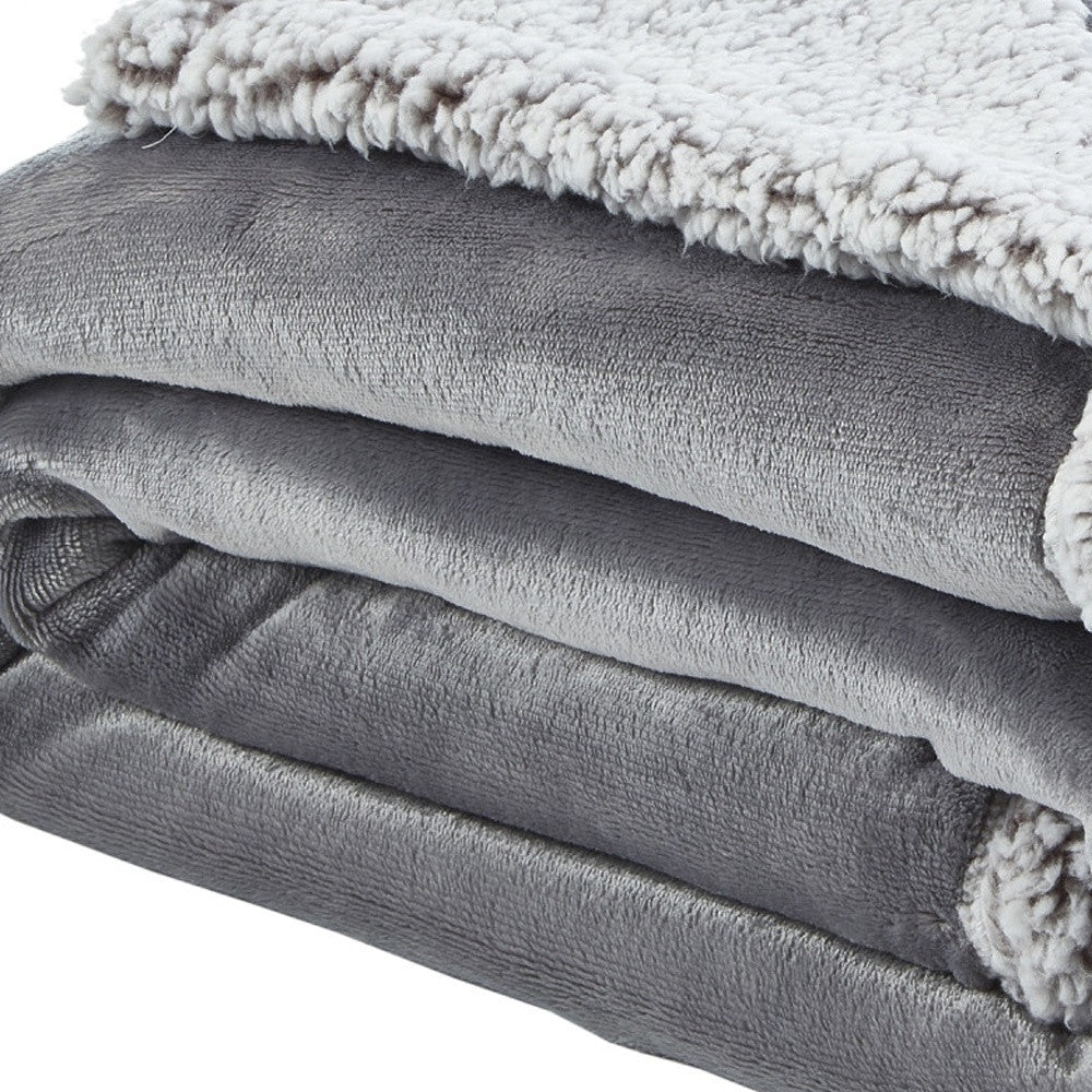 50" X 60" Light Gray Knitted Polyester Plush Throw Blanket