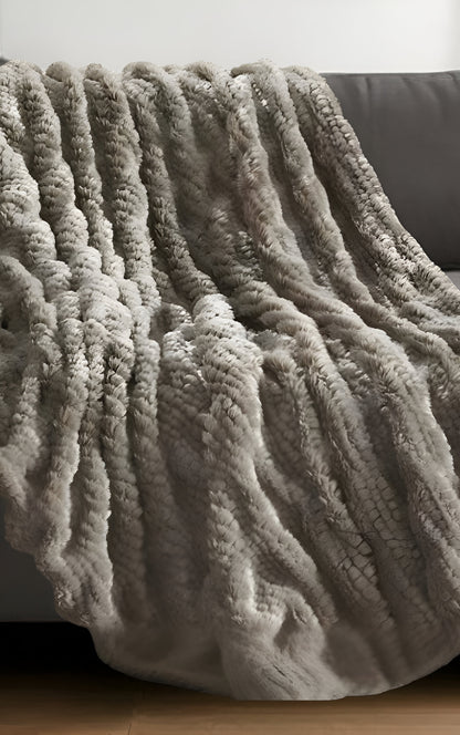 60" X 50" Gray Knitted Acrylic Plush Throw Blanket