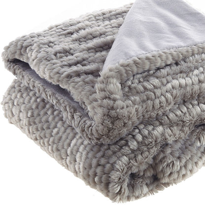 60" X 50" Gray Knitted Acrylic Plush Throw Blanket