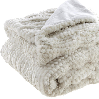 60" X 50" Ivory Knitted Acrylic Plush Throw Blanket