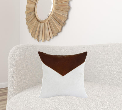 20" X 20" Brown and Ivory Geometric Faux Leather Zippered Pillow