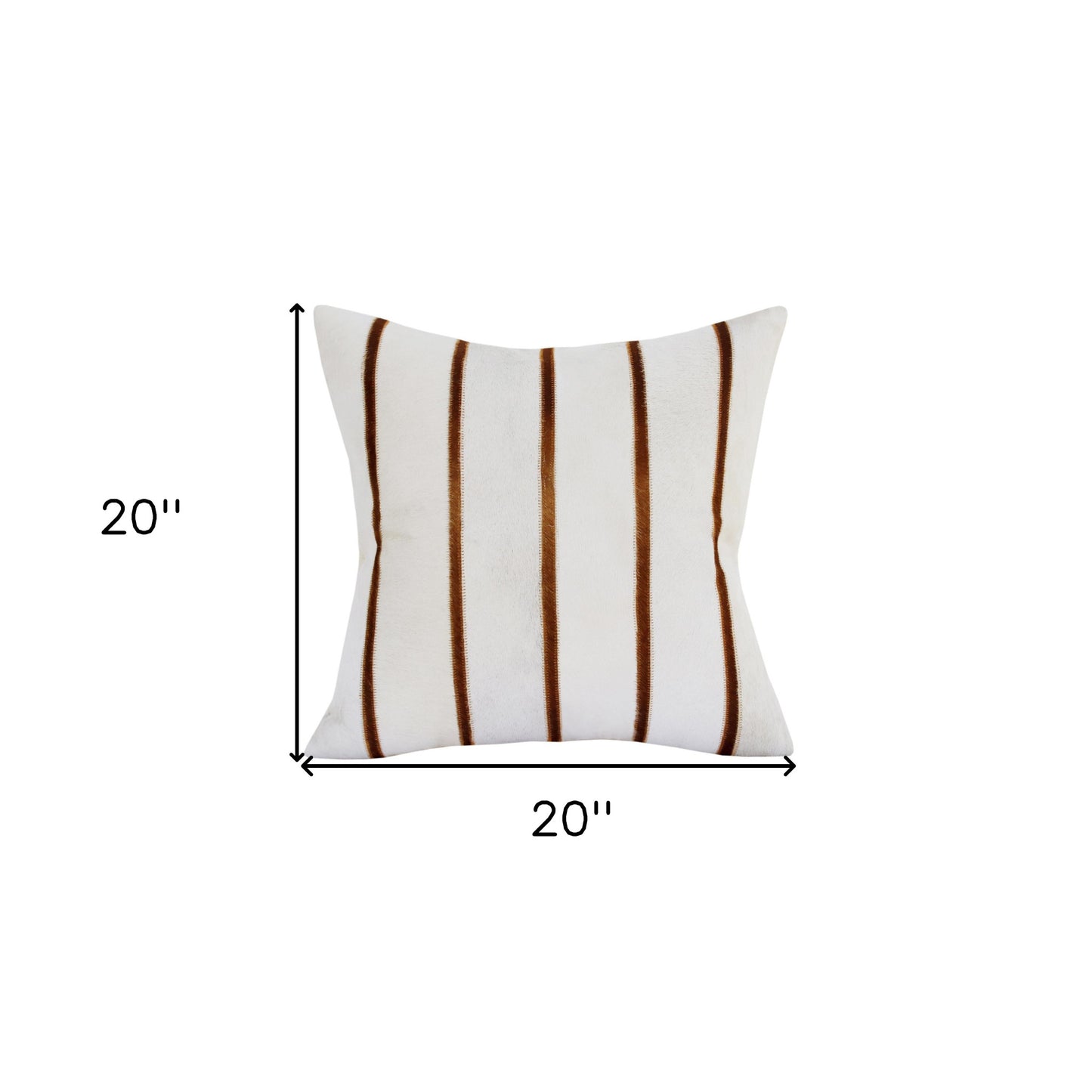 20" X 20" Brown and Ivory Striped Faux Leather Zippered Pillow