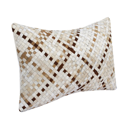 16" X 24" Brown and Ivory Check Faux Leather Zippered Pillow