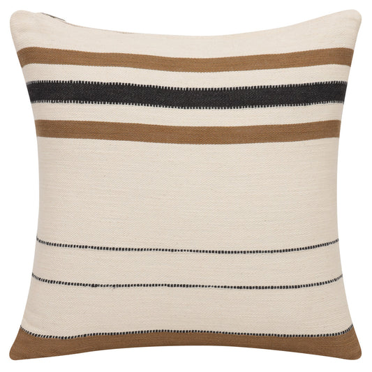 20" X 20" Ivory Striped Cotton Zippered Pillow