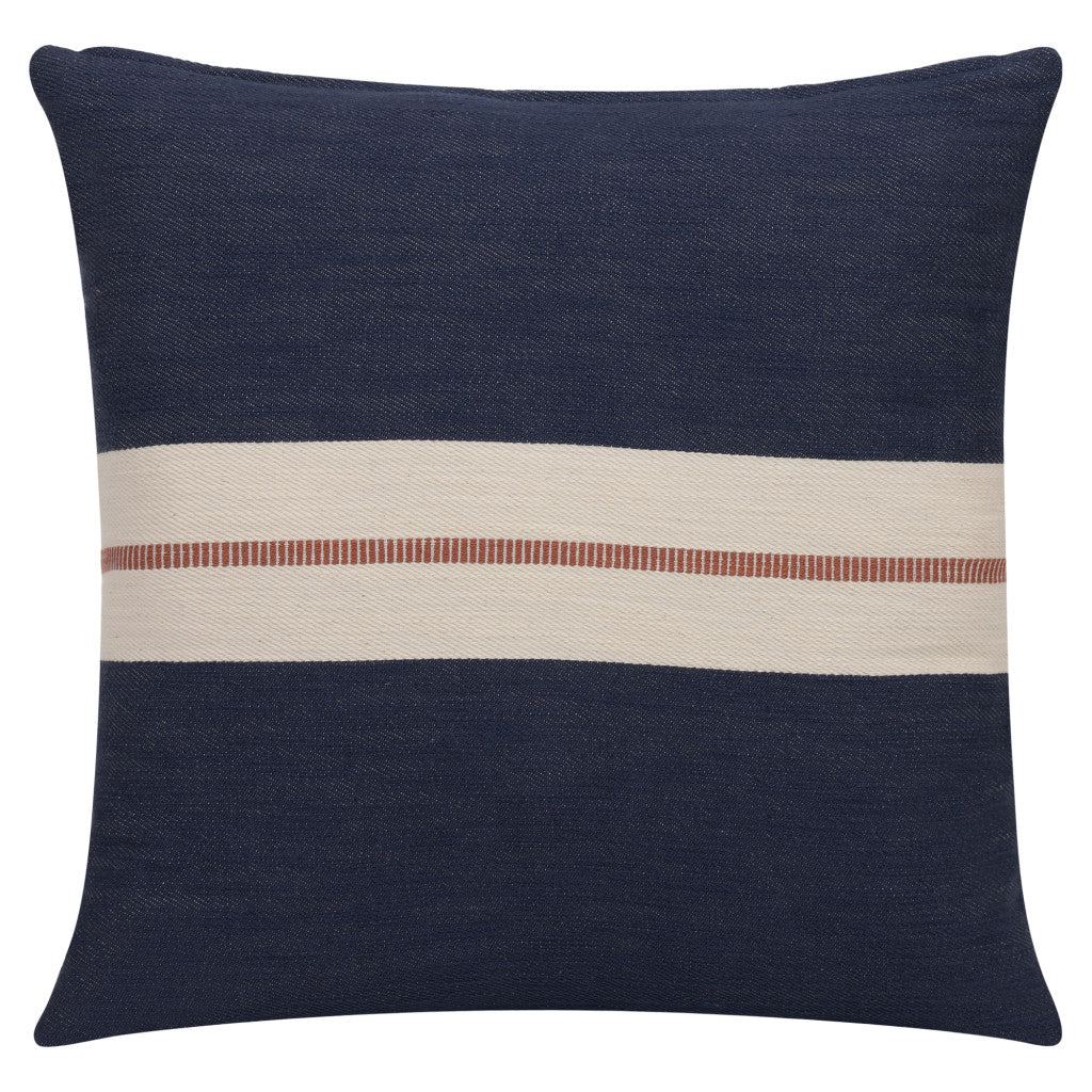 20" X 20" Blue Striped Cotton Zippered Pillow