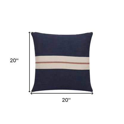 20" X 20" Blue Striped Cotton Zippered Pillow