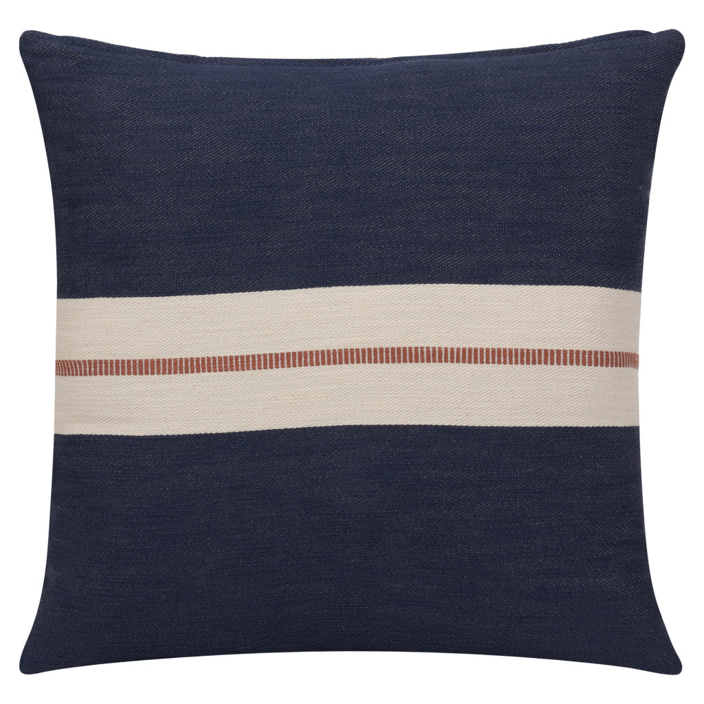 20" X 20" Blue Striped Cotton Zippered Pillow