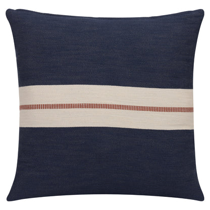 20" X 20" Blue Striped Cotton Zippered Pillow