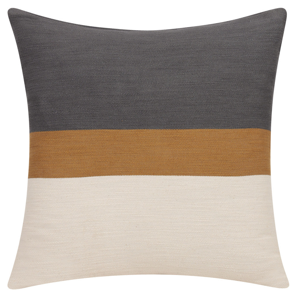 20" X 20" Brown Striped Cotton Zippered Pillow