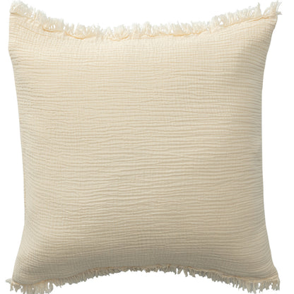 20" X 20" Cream Cotton Zippered Down Pillow With Fringe