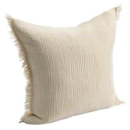 20" X 20" Cream Cotton Zippered Down Pillow With Fringe