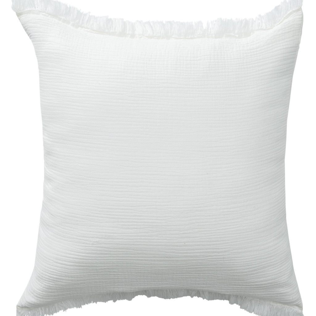 20" X 20" Cream Cotton Zippered Down Pillow With Fringe