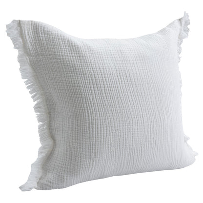 20" X 20" Cream Cotton Zippered Down Pillow With Fringe