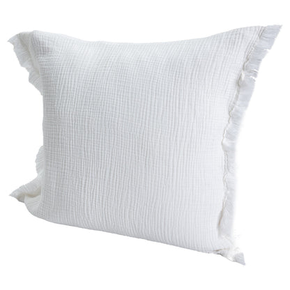 20" X 20" Cream Cotton Zippered Down Pillow With Fringe