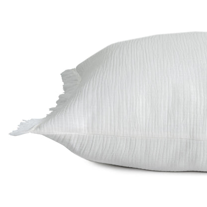 20" X 20" Cream Cotton Zippered Down Pillow With Fringe