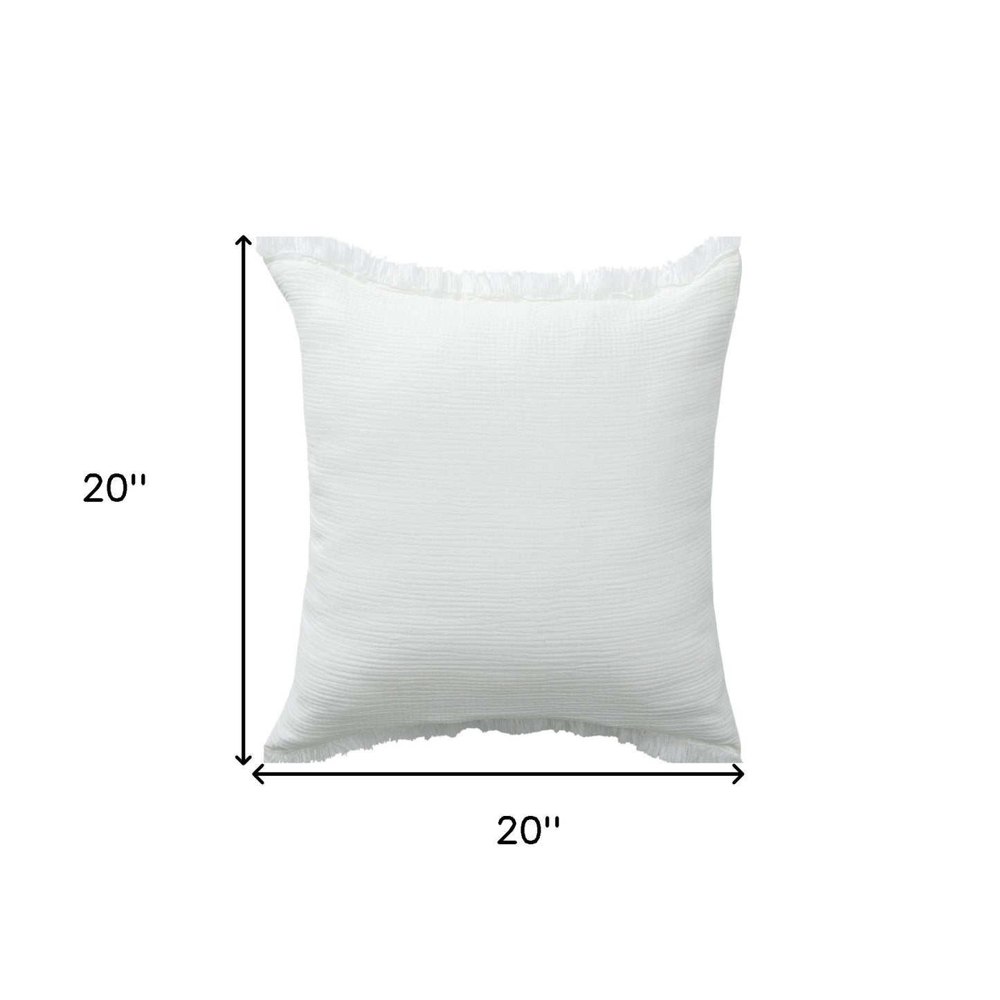 20" X 20" Cream Cotton Zippered Down Pillow With Fringe