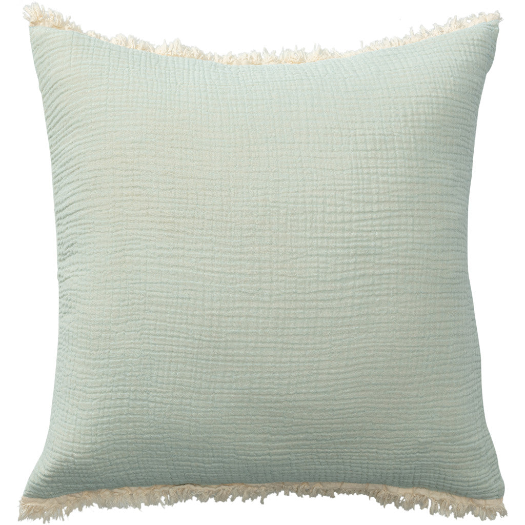 20" X 20" Cream Cotton Zippered Down Pillow With Fringe