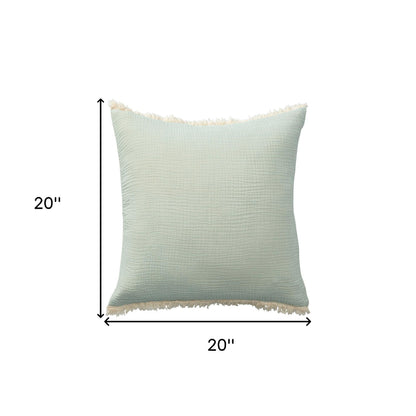 20" X 20" Cream Cotton Zippered Down Pillow With Fringe