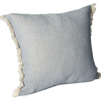 20" X 20" Cream Cotton Zippered Down Pillow With Fringe