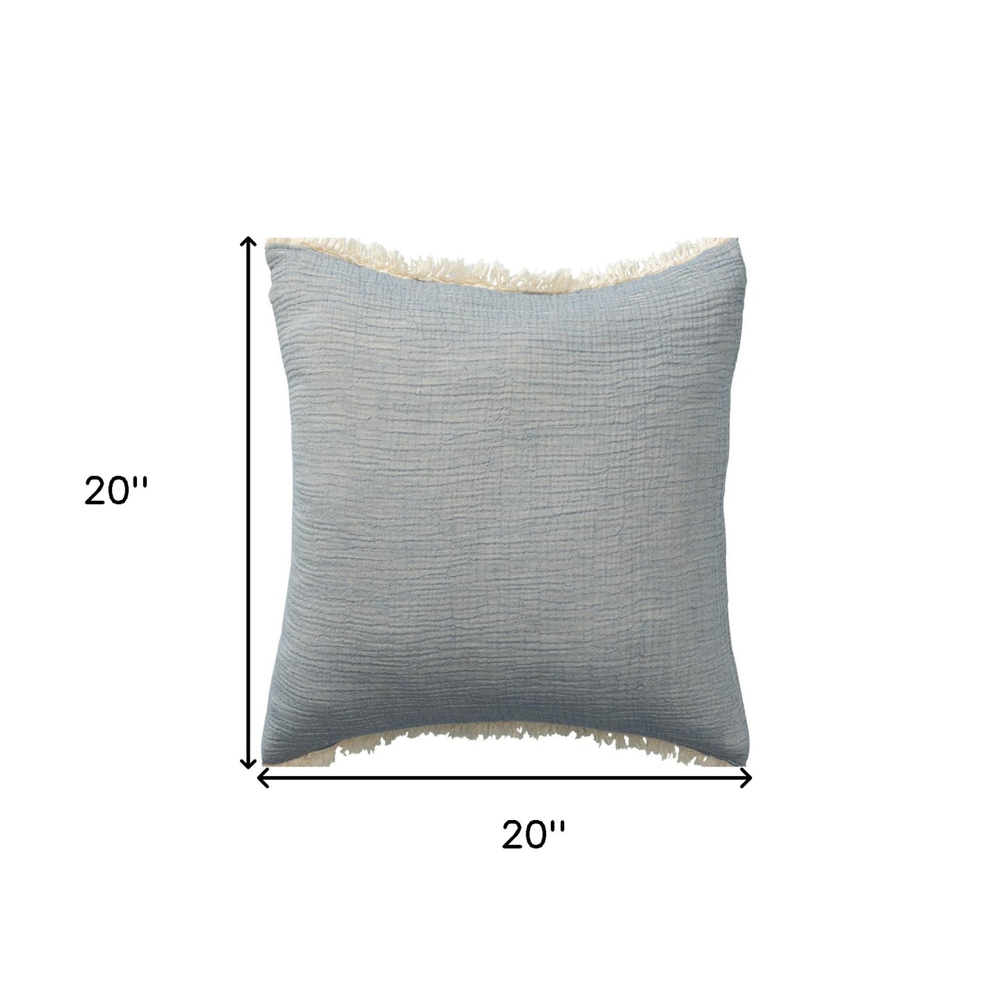 20" X 20" Cream Cotton Zippered Down Pillow With Fringe