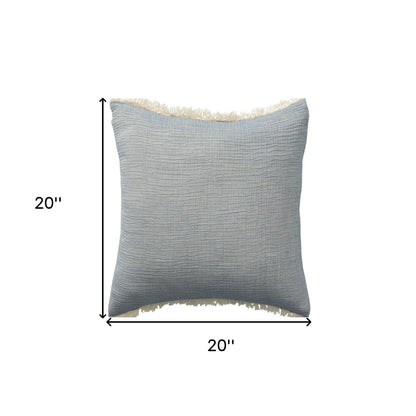 20" X 20" Cream Cotton Zippered Down Pillow With Fringe