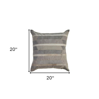 20" X 20" Gray Chevron Wool Blend Zippered Down Pillow