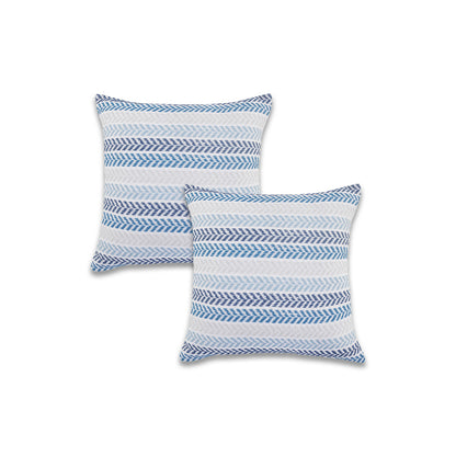 Set of Two 18" X 18" Blue Beach Chevron Cotton Zippered Pillow