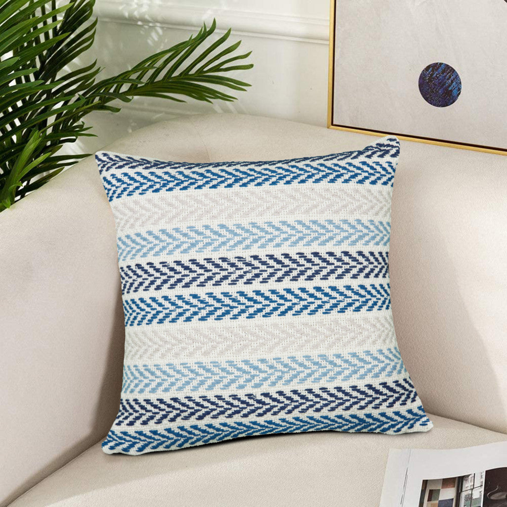 Set of Two 18" X 18" Blue Beach Chevron Cotton Zippered Pillow