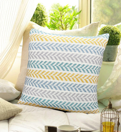 Set of Four 18" X 18" Yellow Beach Chevron Cotton Zippered Pillow