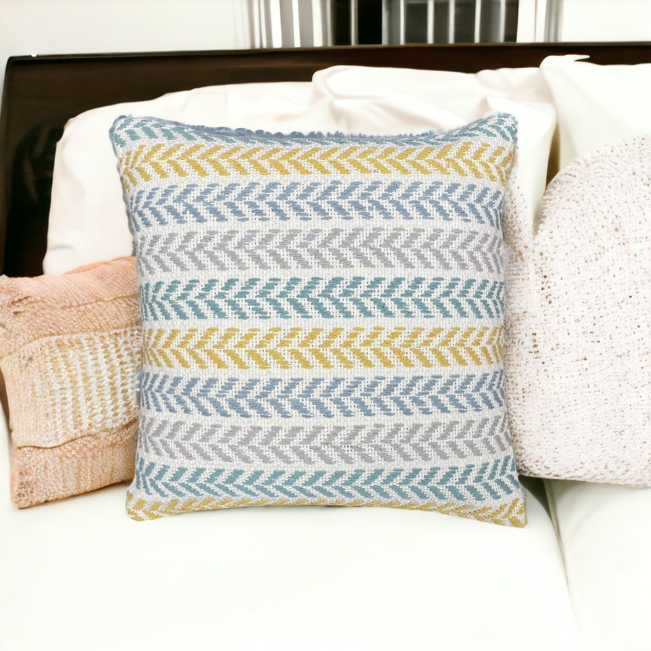 Set of Four 18" X 18" Yellow Beach Chevron Cotton Zippered Pillow