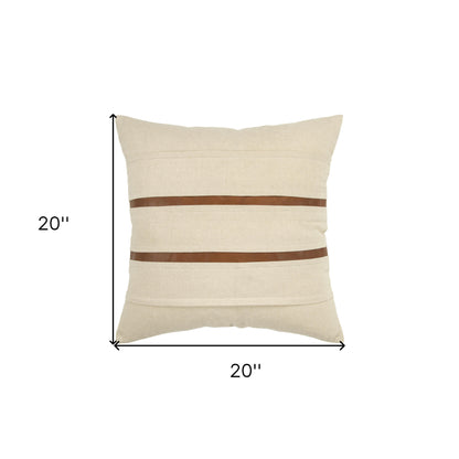 20" X 20" Ivory and Brown Striped Cotton Blend Zippered Pillow