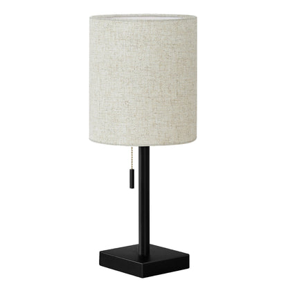 Set of Two 17" Black Metal Candlestick USB Table Lamps With Beige Drum Shade