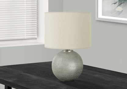 19" Gray Round Table Lamp With Ivory Drum Shade