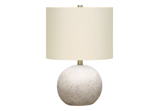 20" Gray Concrete Round Table Lamp With Ivory Drum Shade