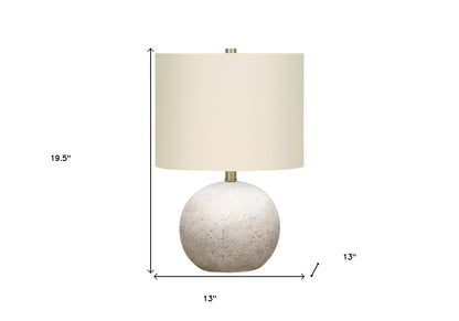 20" Gray Concrete Round Table Lamp With Ivory Drum Shade