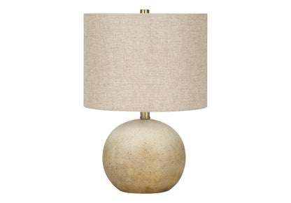 20" Beige Concrete Round Table Lamp With Beige Drum Shade