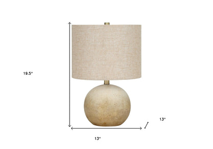 20" Beige Concrete Round Table Lamp With Beige Drum Shade