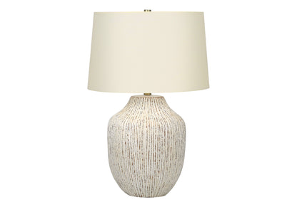 26" Cream Ceramic Round Table Lamp With Cream Empire Shade