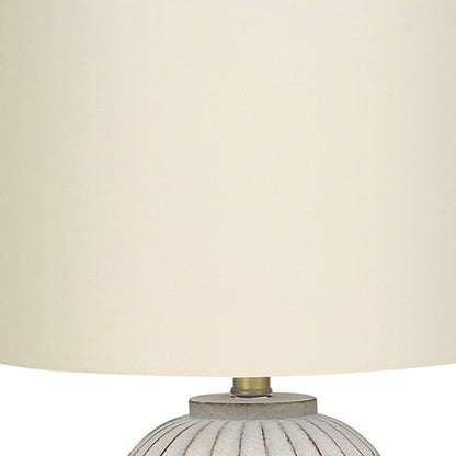 24" Cream Geometric Table Lamp With Cream Drum Shade