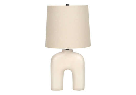 25" Cream Geometric Table Lamp With Beige Empire Shade