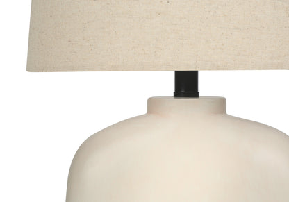 25" Cream Geometric Table Lamp With Beige Empire Shade