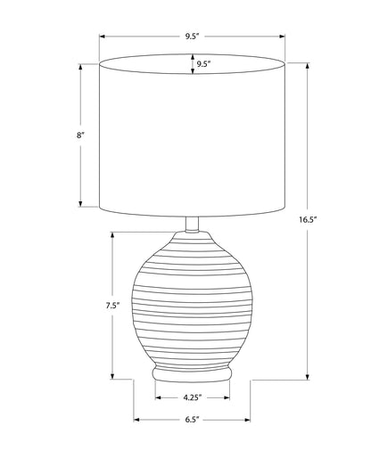 17" Black Ceramic Round Table Lamp With Ivory Drum Shade