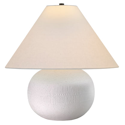 18" Off White Ceramic Round Table Lamp With White Cone Shade